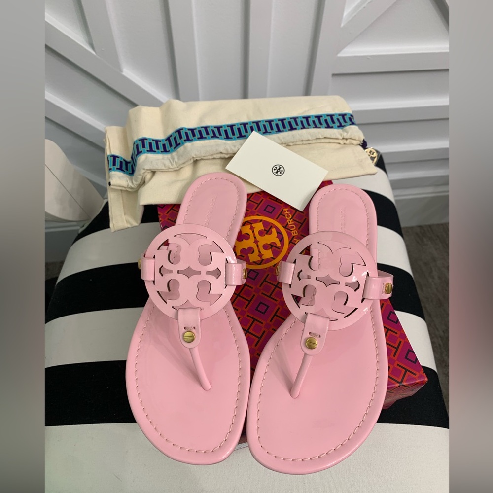 SOLD! NEW Tory Burch Miller sandal patent leather 8 petunia pink pastel shoes